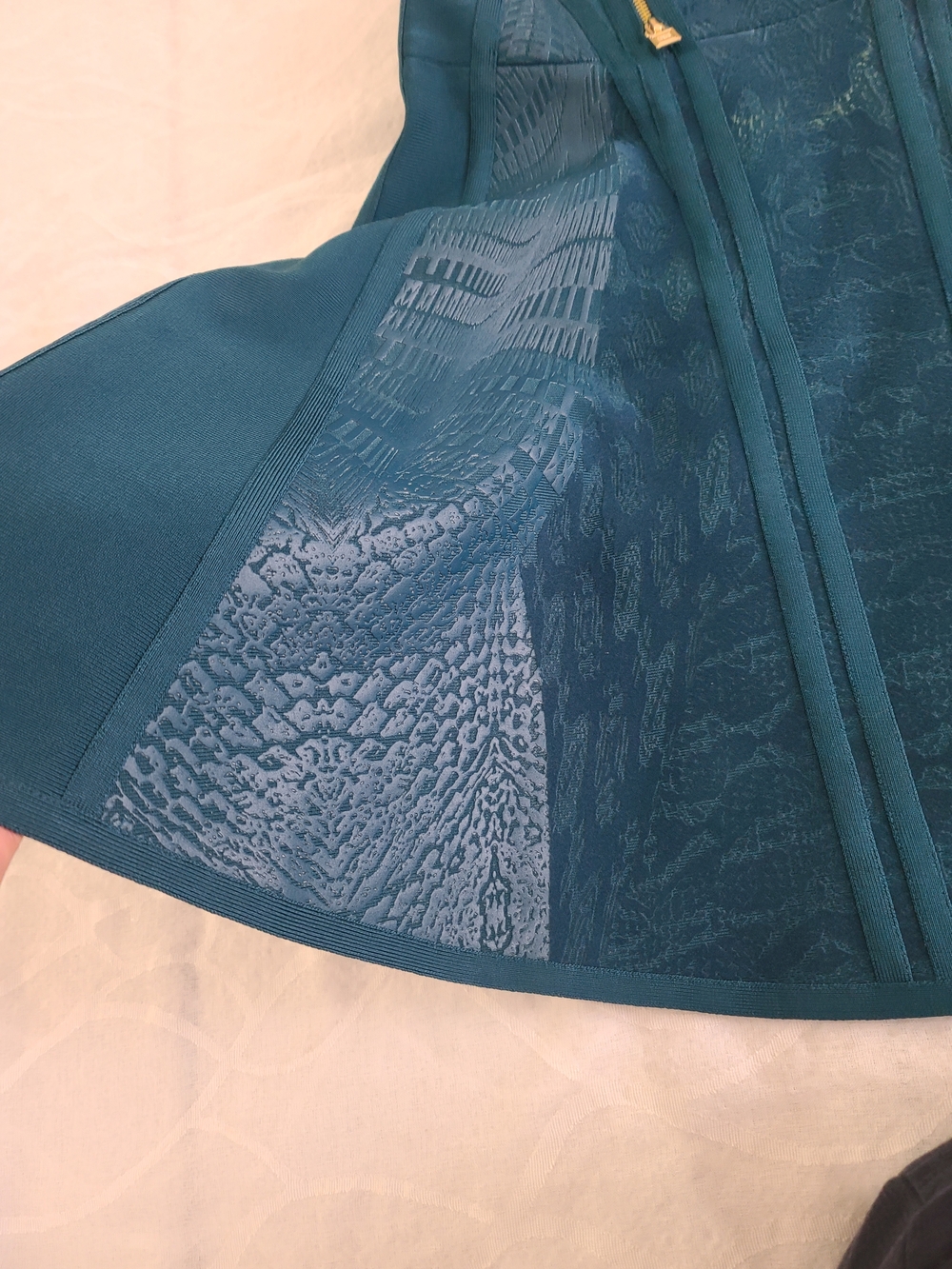 Herve Leger Teal Asymmetrical Zip Fit-and-Flare Midi Dress - Picture 10 of 13